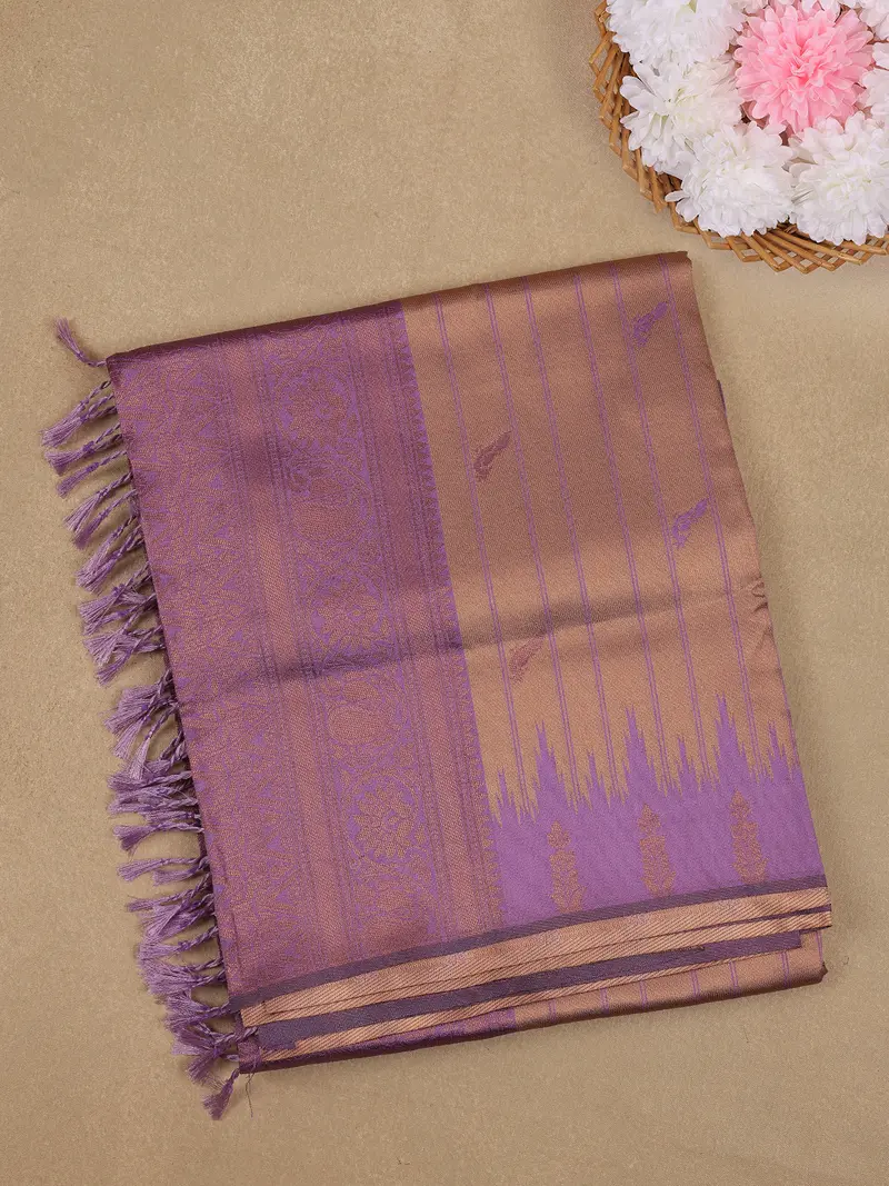 Lavender And Bronze Woven Art Silk Saree With Paisley Zari Border 1