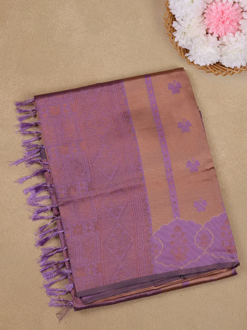 Lavender And Copper Brown Woven Art Silk Saree With Geometric Zari Border 1