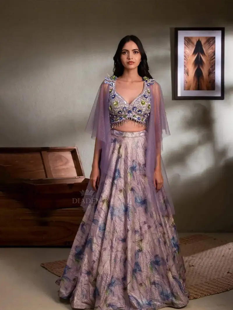 Lavender Bridal Lehenga With Shimmer Sequins Beads 1