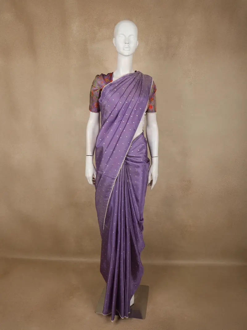 Lavender Butta Woven Design Soft Tissue Saree With Scalloped Border 1