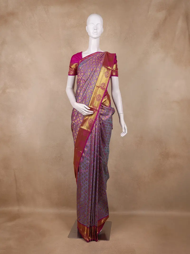 Lavender Butta Woven Kanchipuram Silk Saree 1