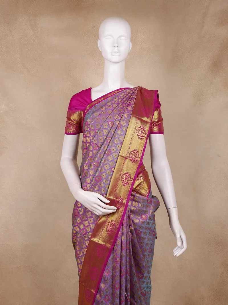 Lavender Butta Woven Kanchipuram Silk Saree 2