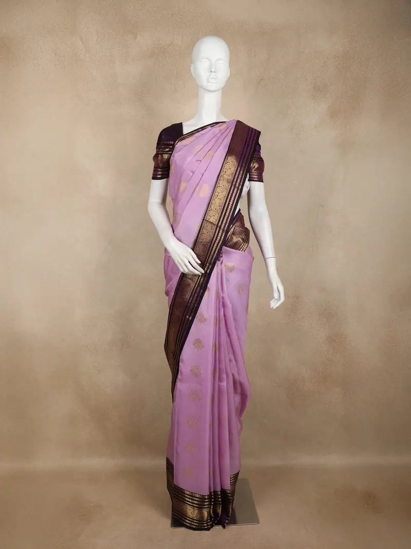 Lavender Butta Woven Kanchipuram Silk Saree With Zari Border 1