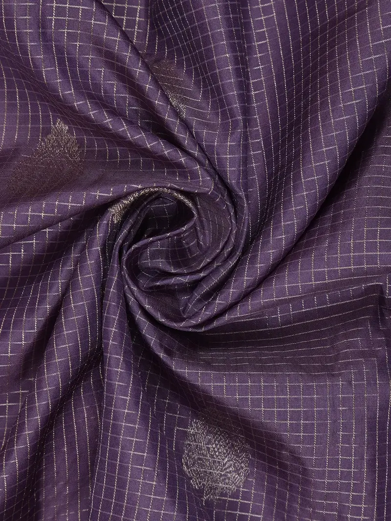 Lavender Floral Butta And Checks Woven Silk Saree 2