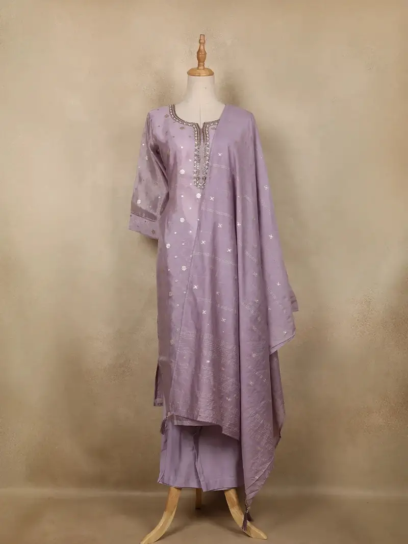 Lavender Floral Butta Design Silk Salwar Suit 1
