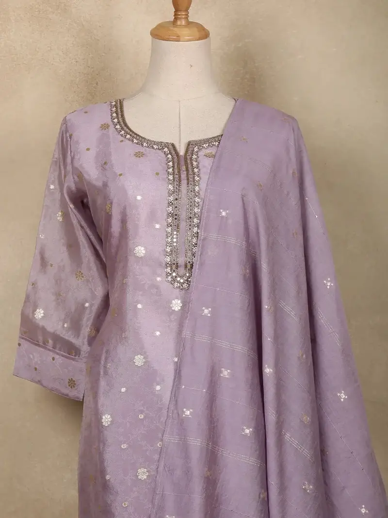 Lavender Floral Butta Design Silk Salwar Suit 2