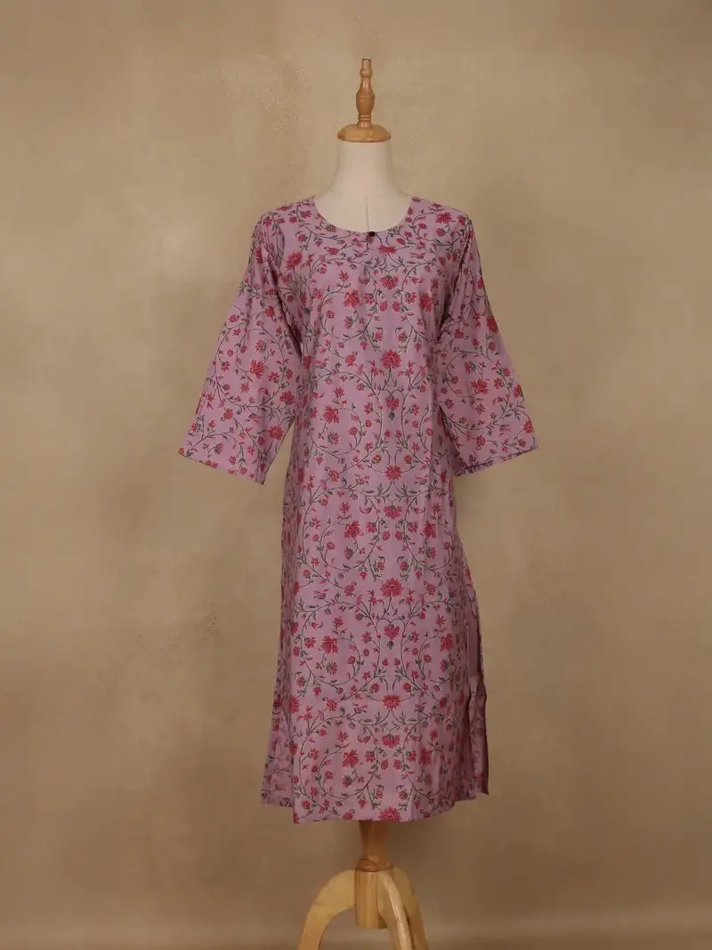 Lavender Floral Design Cotton Kurti 1