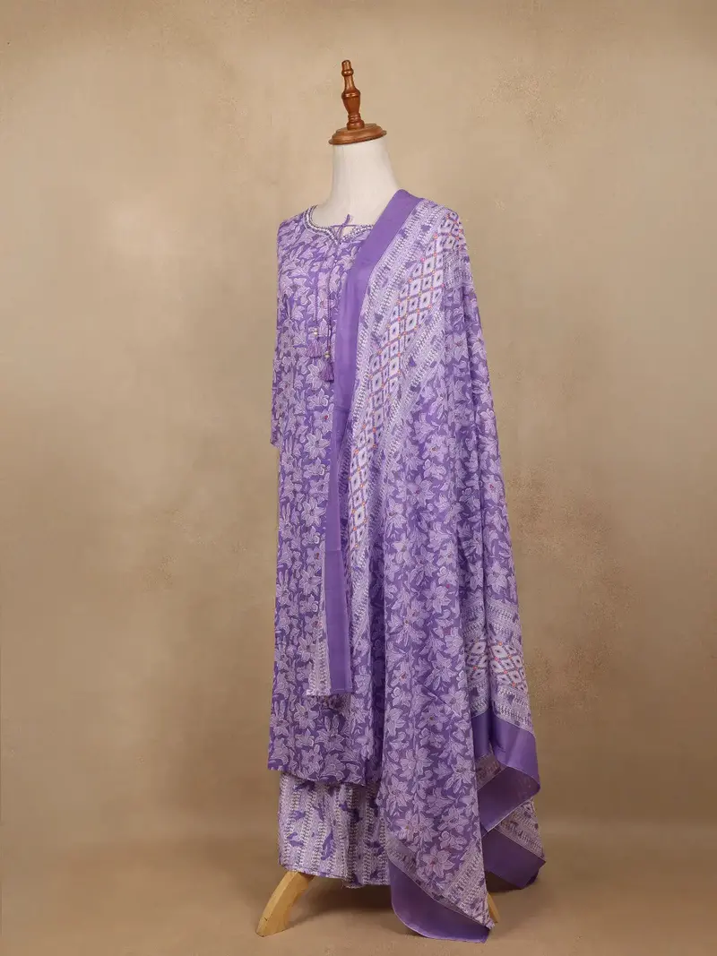 Lavender Floral Design Print Cotton Salwar Suit 3