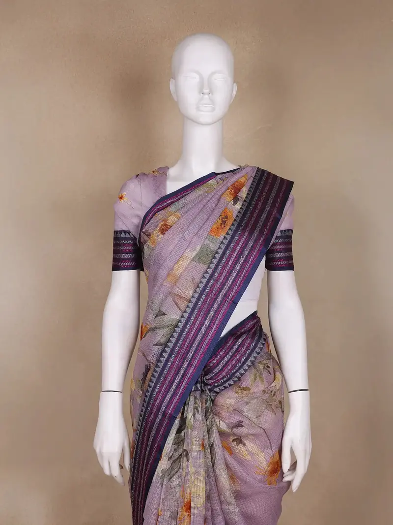Lavender Floral Design Printed Kota Cotton Saree 2
