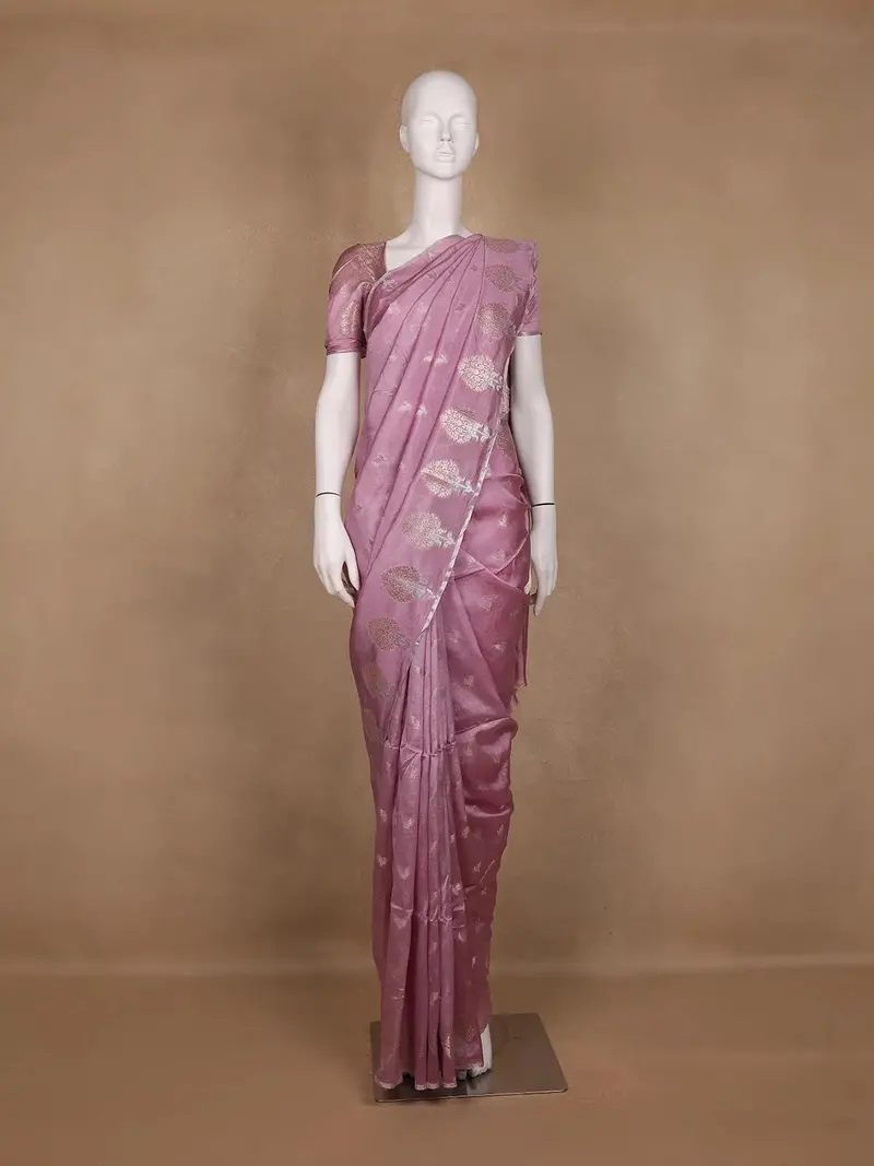 Lavender Floral Design Semi Tissue Saree 1