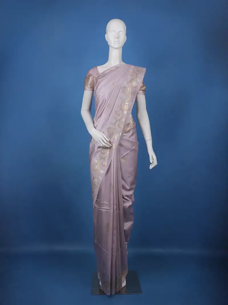 Lavender Floral Design Semi Tissue Saree 1