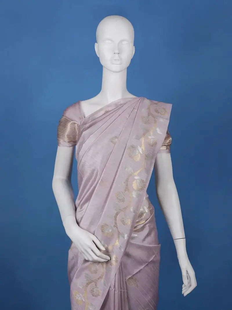 Lavender Floral Design Semi Tissue Saree 2