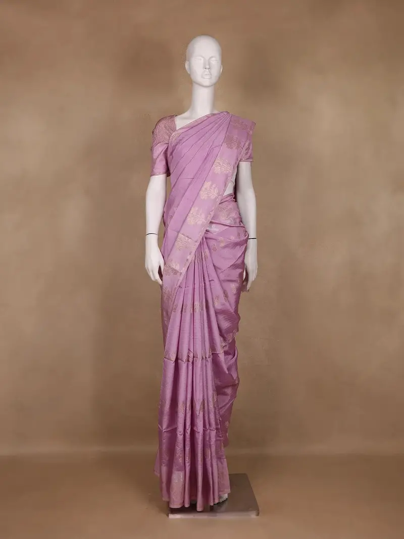Lavender Floral Design Silk Cotton Saree 1