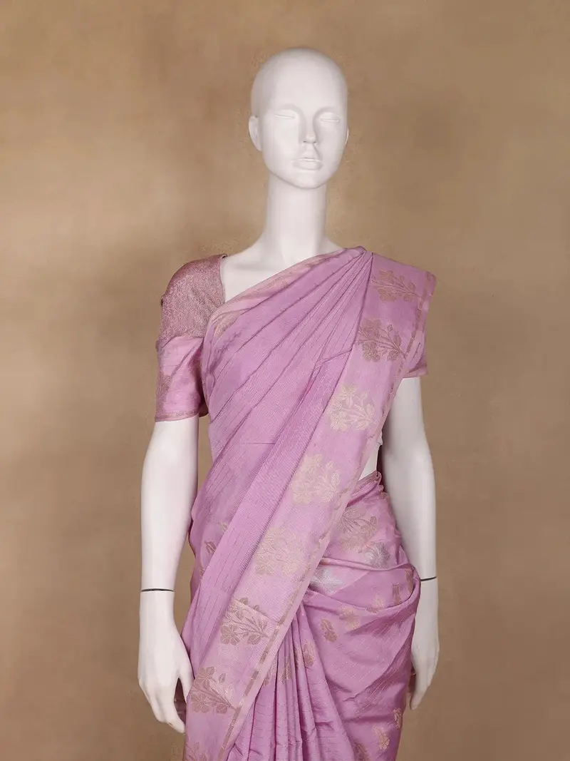 Lavender Floral Design Silk Cotton Saree 2