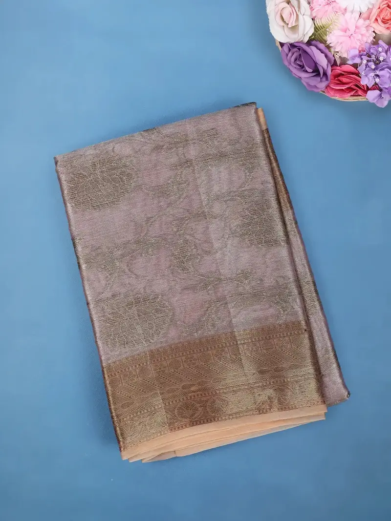Lavender Floral Design Tissue Silk Saree 1