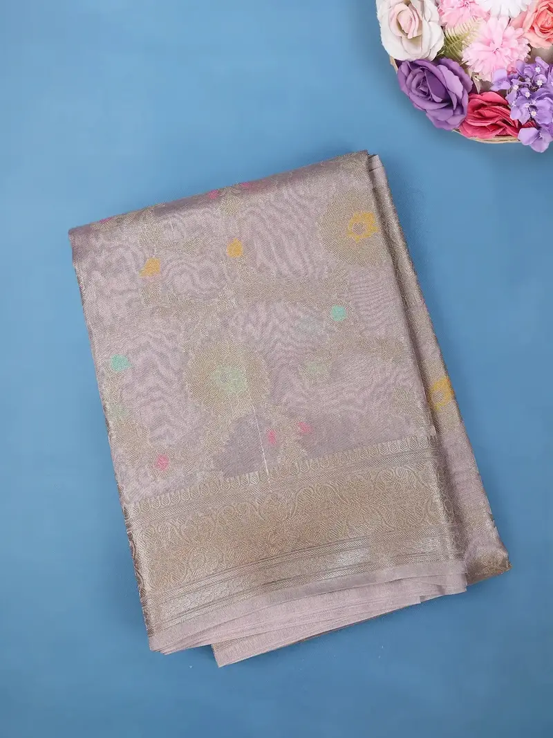 Lavender Floral Design Tissue Silk Saree 1