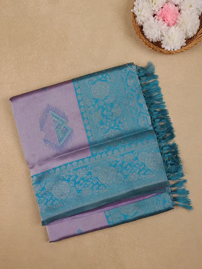 Lavender Floral Design Tissue Silk Saree 1
