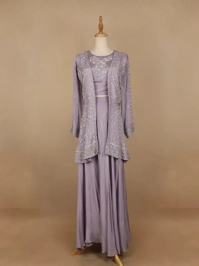 Lavender Floral Designed Chiffon Palazzo Salwar Suit 1