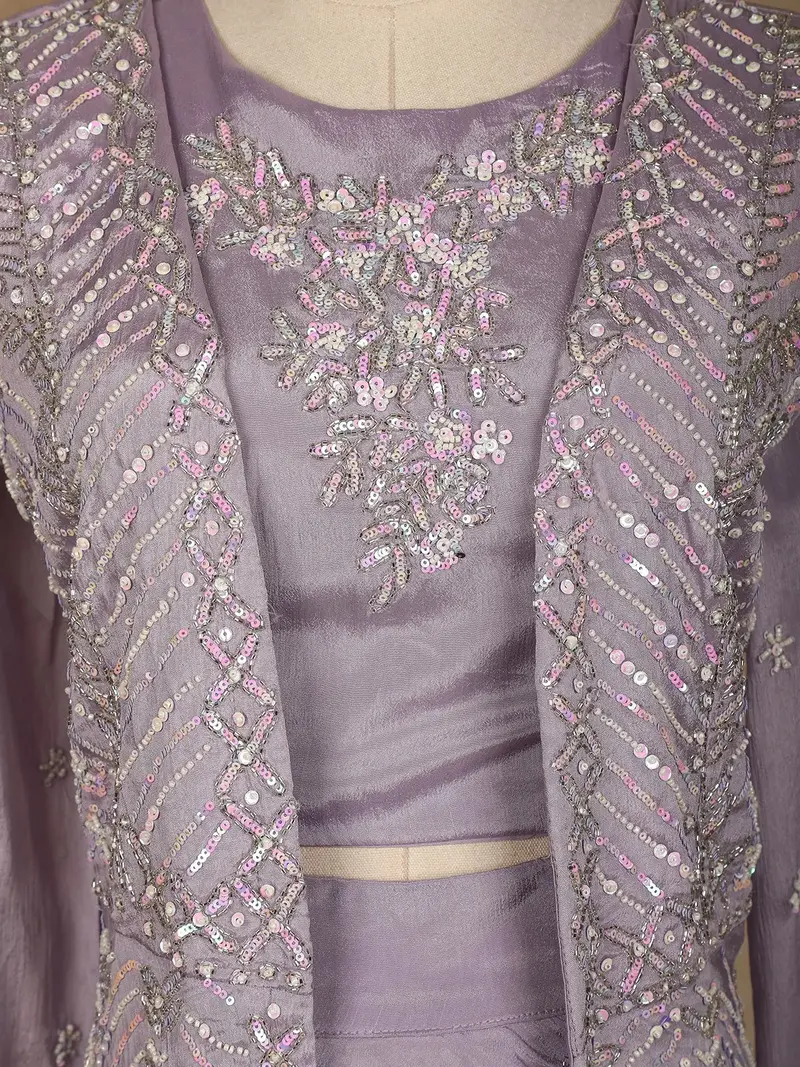 Lavender Floral Designed Chiffon Palazzo Salwar Suit 2
