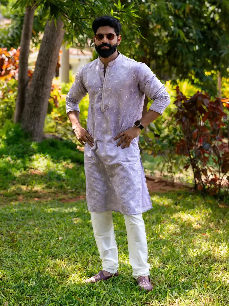 Lavender Floral Designed Cotton Kurta Set 1