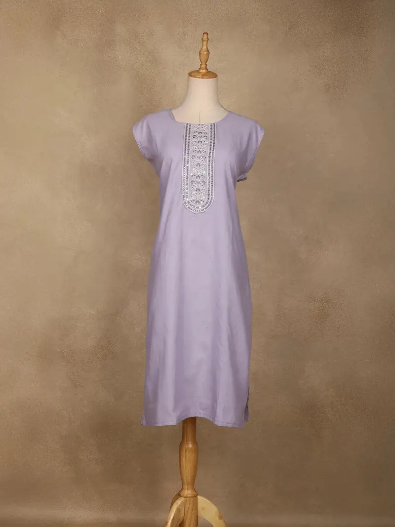 Lavender Floral Designed Cotton Kurti 1