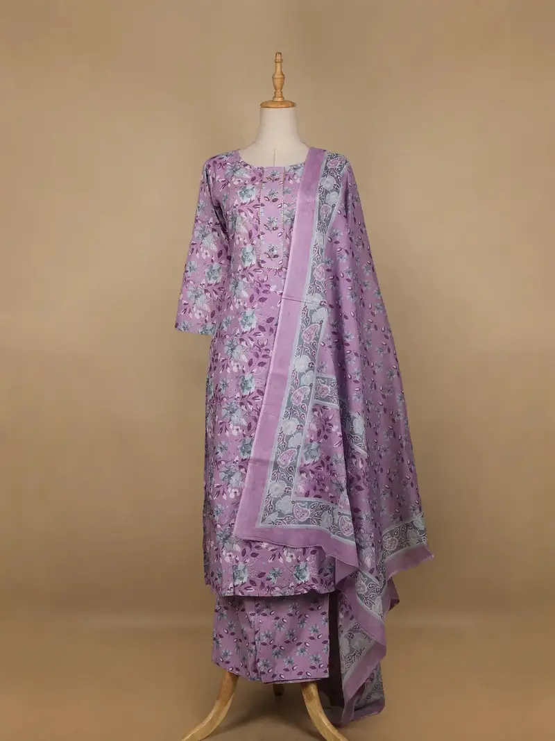 Lavender Floral Designed Cotton Salwar Suit 1