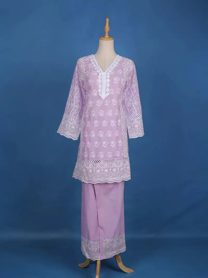 Lavender Floral Designed Cotton Salwar Suit 1