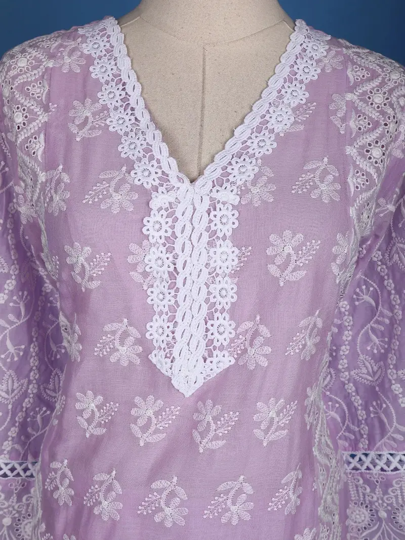 Lavender Floral Designed Cotton Salwar Suit 5