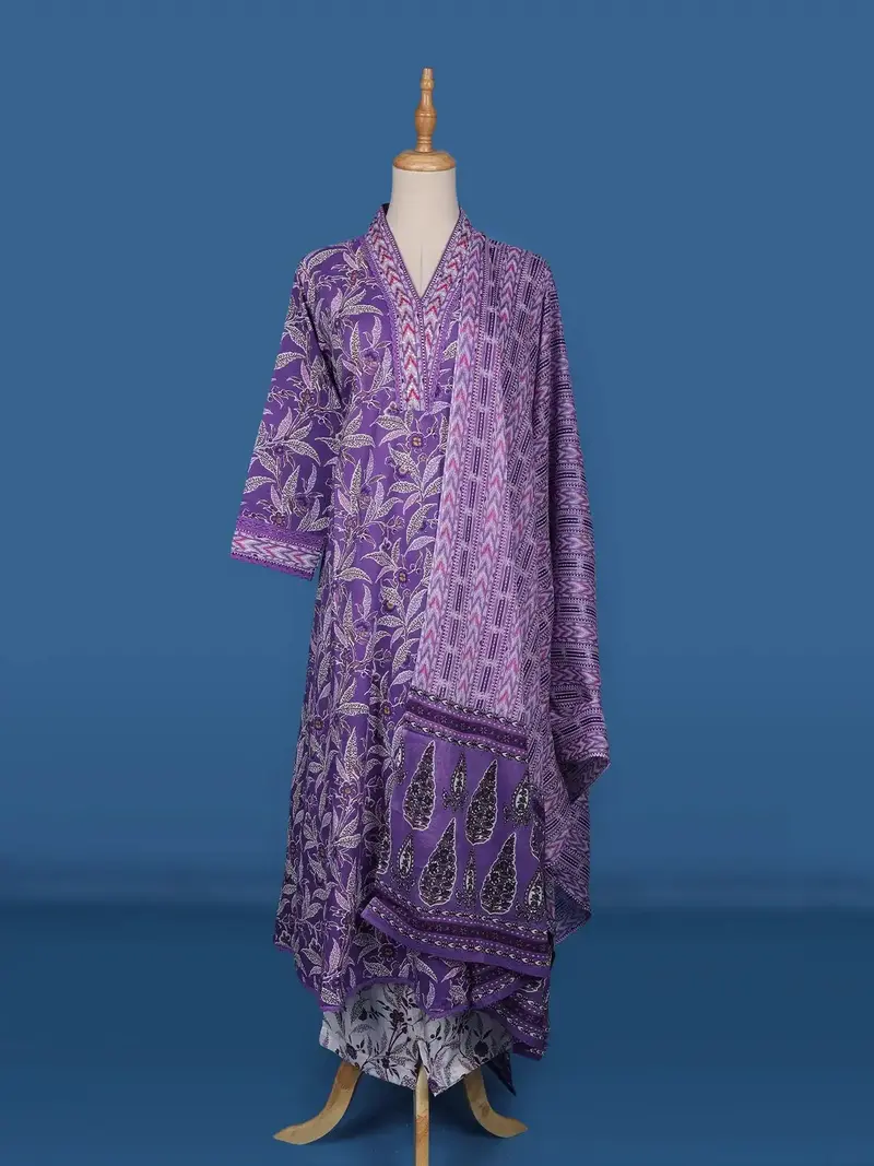 Lavender Floral Designed Cotton Straight Cut Salwar Suit 2