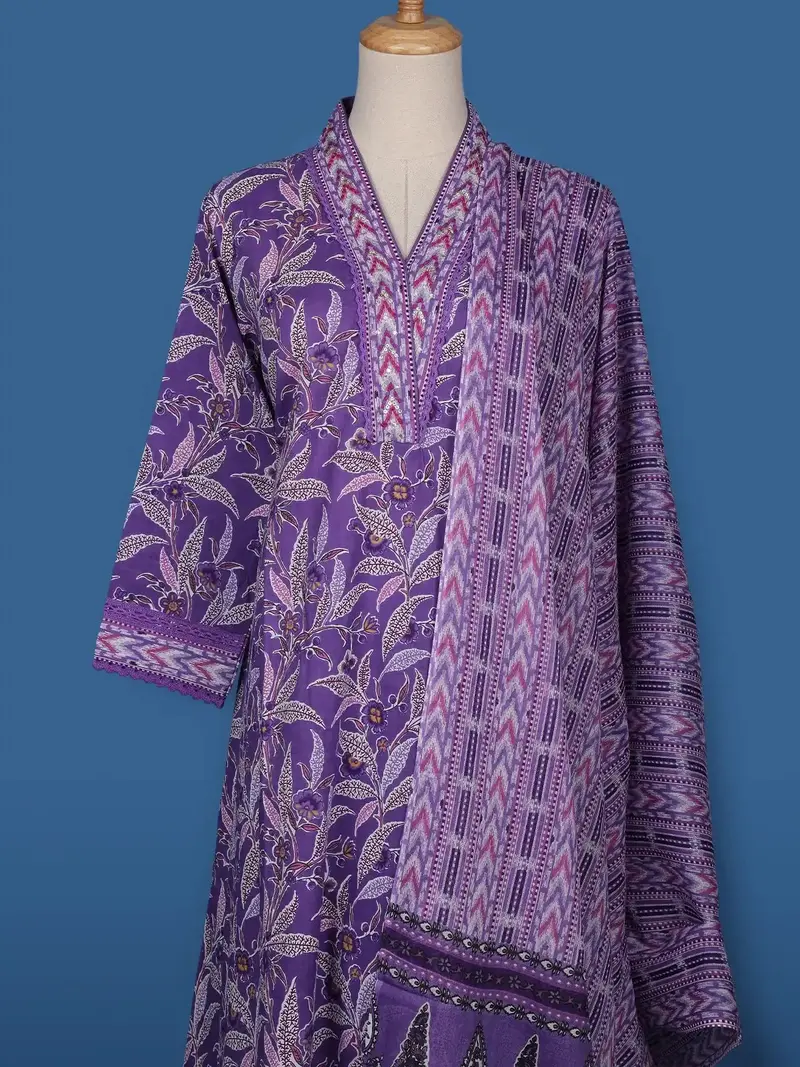 Lavender Floral Designed Cotton Straight Cut Salwar Suit 3
