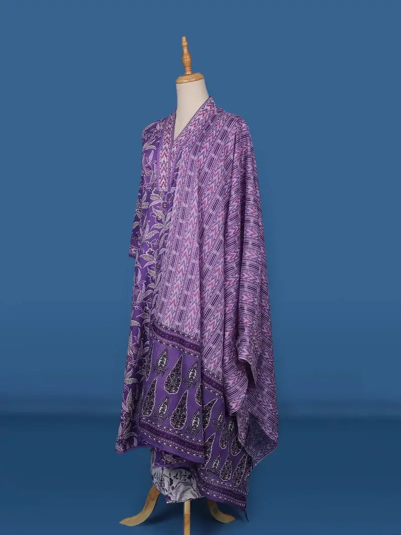 Lavender Floral Designed Cotton Straight Cut Salwar Suit 4