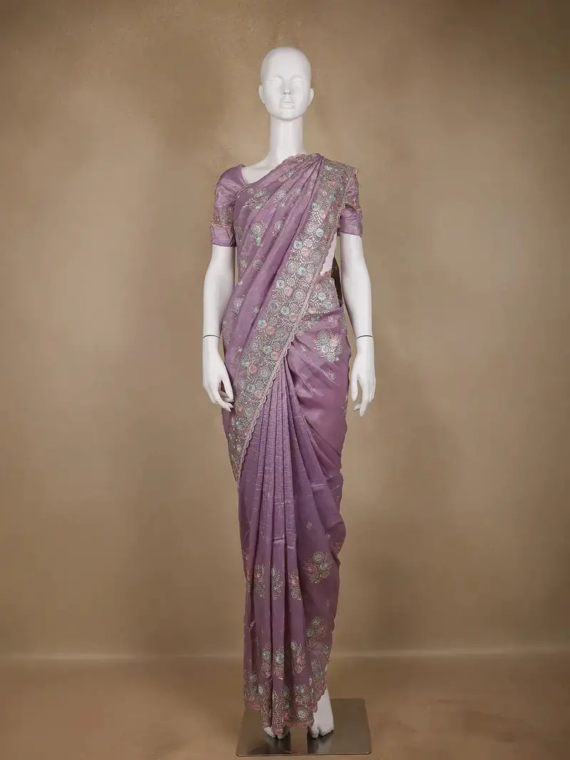 Lavender Floral Designed Organza Designer Saree 1