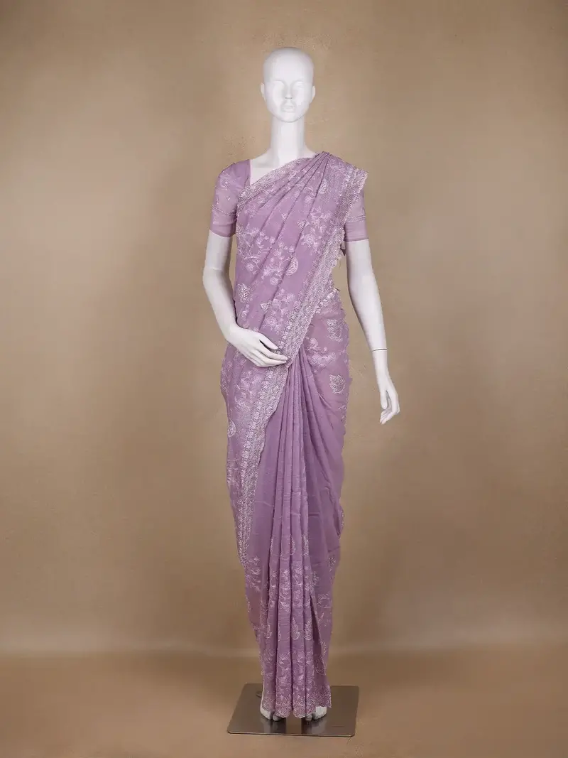 Lavender Floral Designed Organza Designer Saree 1