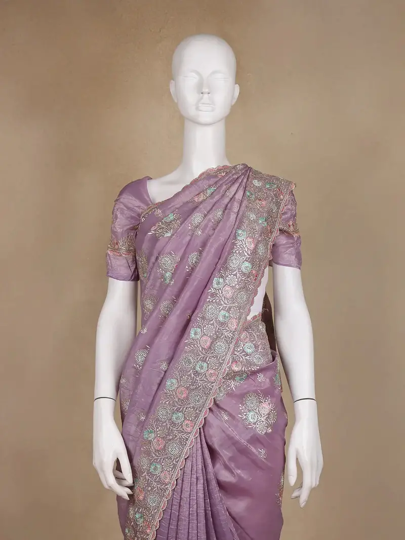Lavender Floral Designed Organza Designer Saree 2