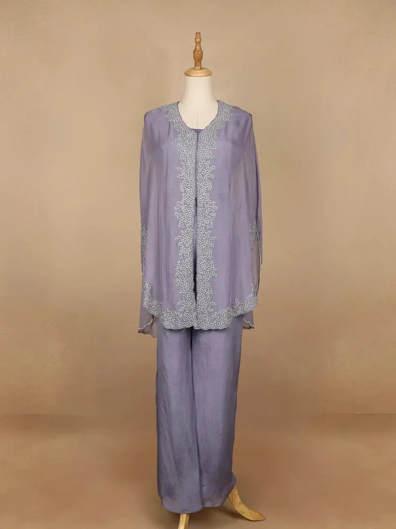 Lavender Floral Designed Organza Palazzo Suit 1