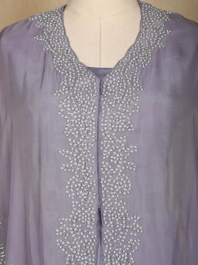 Lavender Floral Designed Organza Palazzo Suit 2