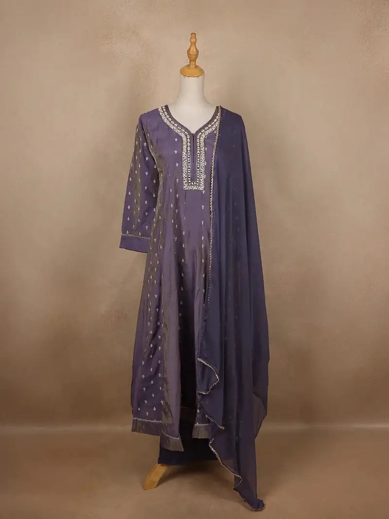 Lavender Floral Designed Semi Silk Salwar Suit 1