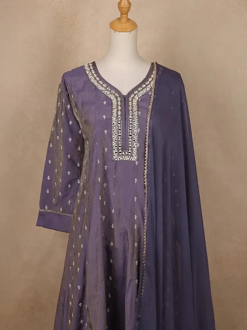 Lavender Floral Designed Semi Silk Salwar Suit 2