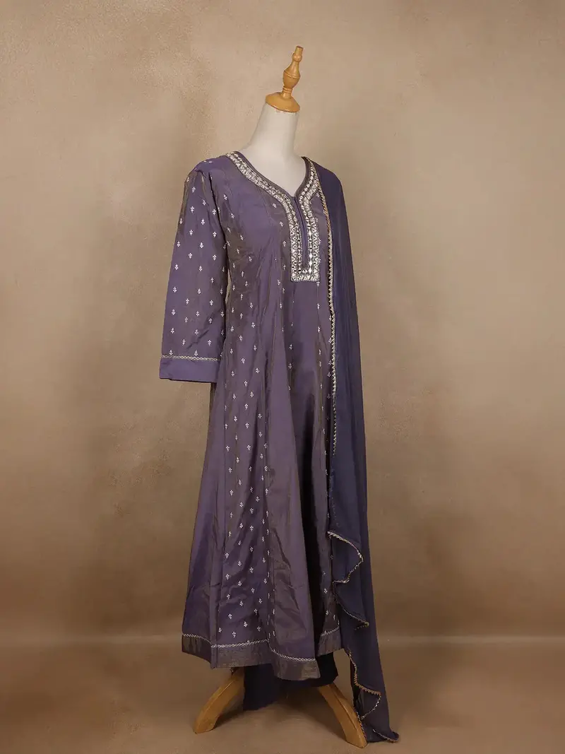 Lavender Floral Designed Semi Silk Salwar Suit 3