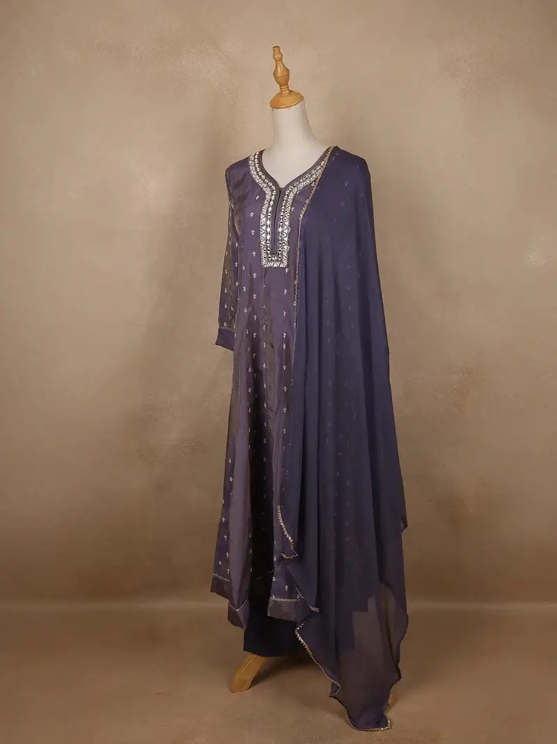 Lavender Floral Designed Semi Silk Salwar Suit 4
