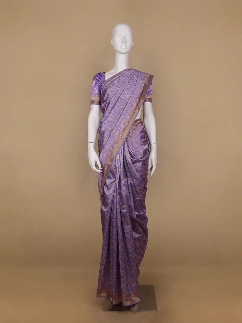 Lavender Floral Designed Semi Silk Saree 1