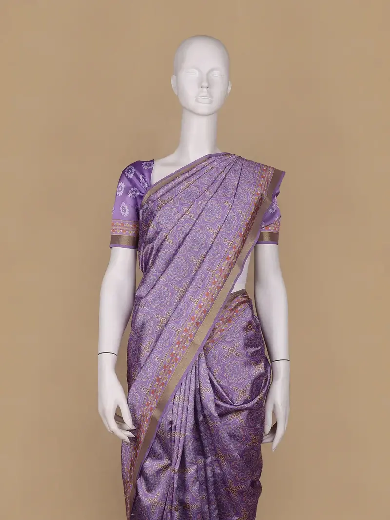 Lavender Floral Designed Semi Silk Saree 2