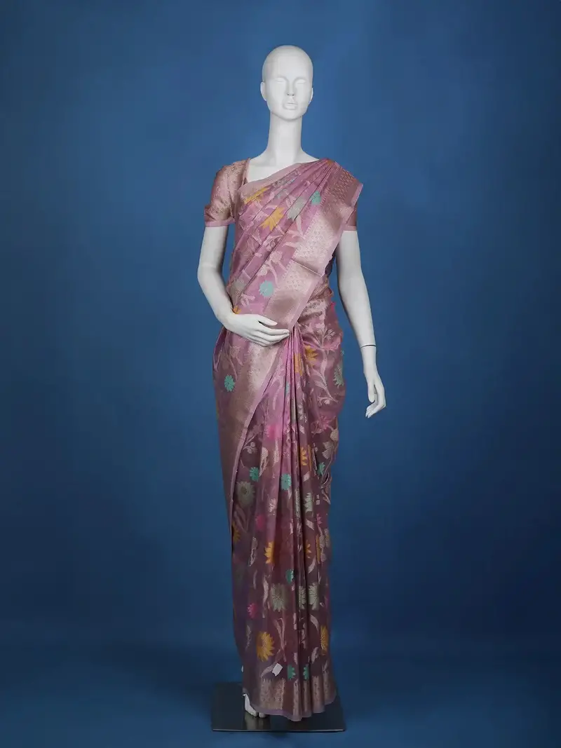 Lavender Floral Designed Semi Tissue Saree 1