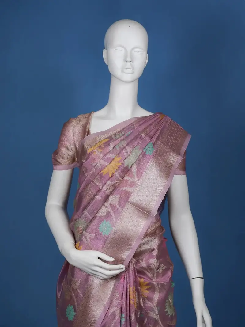 Lavender Floral Designed Semi Tissue Saree 2