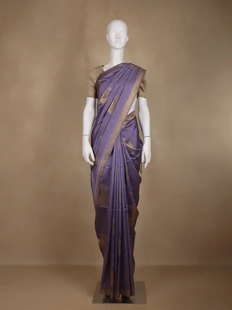 Lavender Floral Designed Semi Tussar Saree 1
