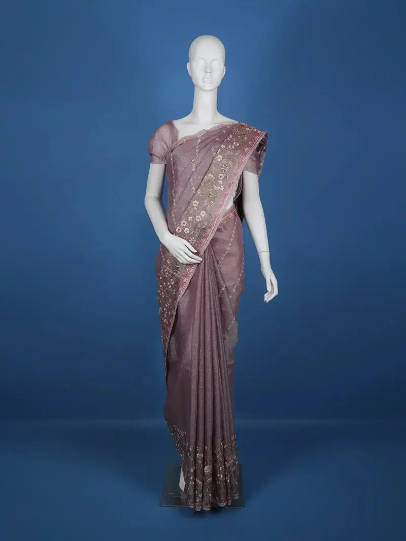 Lavender Floral Designed Tissue Organza Saree 1