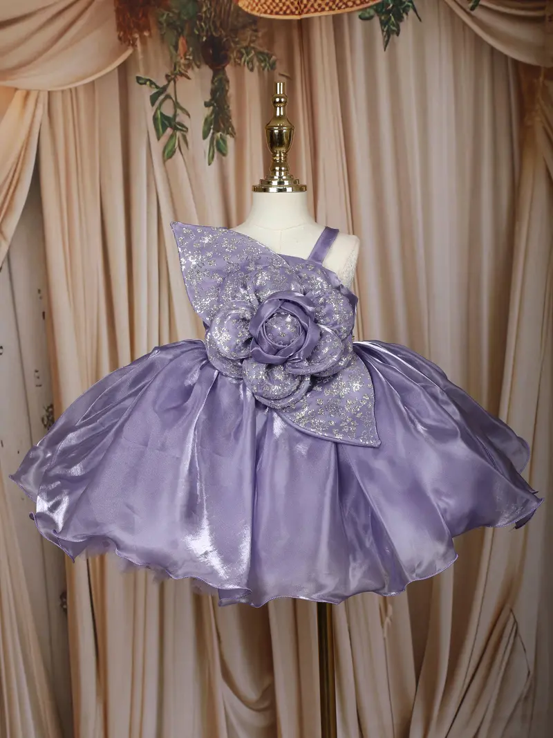 Lavender Floral Embellished Design Satin Party Frock 1