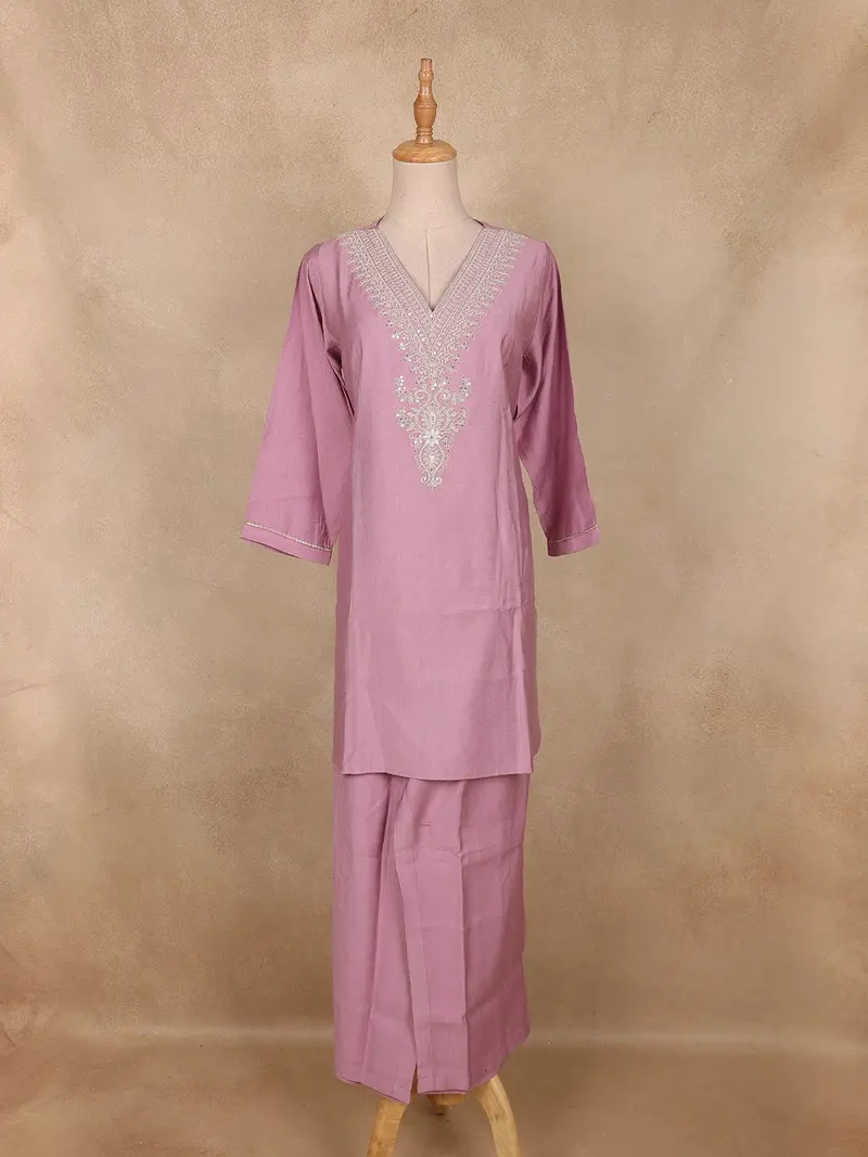 Lavender Floral Embroidered Cotton Co-Ord Set 1