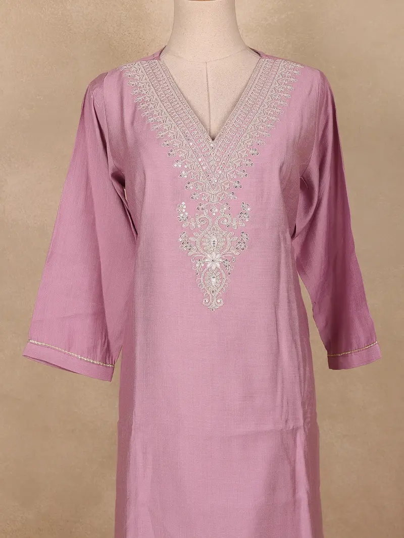 Lavender Floral Embroidered Cotton Co-Ord Set 2