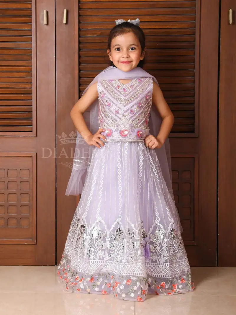 Lavender Floral Embroidered Lehenga 1